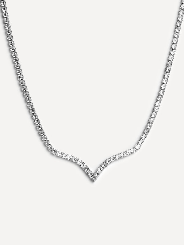 Linzi Bridal Silver V-Shape Tennis Necklace