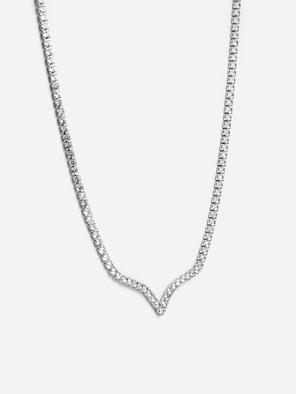 Linzi Bridal Silver V-Shape Tennis Necklace
