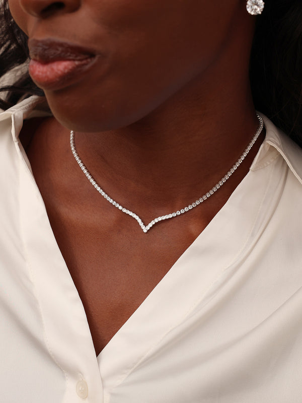linzi Bridal Silver V-Shape Tennis Necklace
