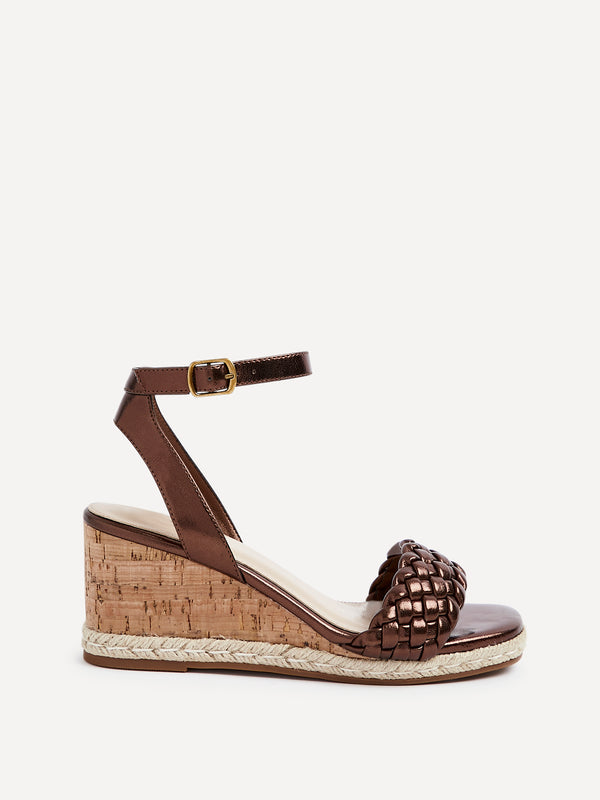 Linzi Bronze Faux Leather Plaited Wedge