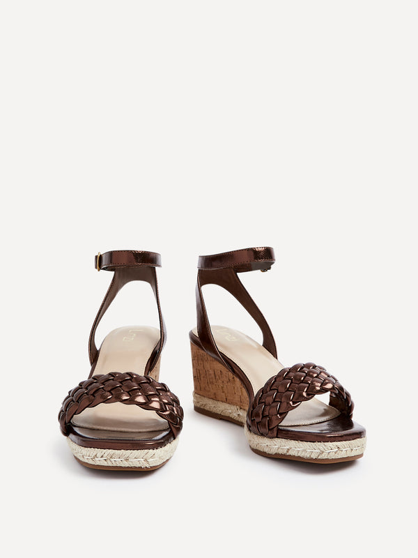 Linzi Bronze Faux Leather Plaited Wedge