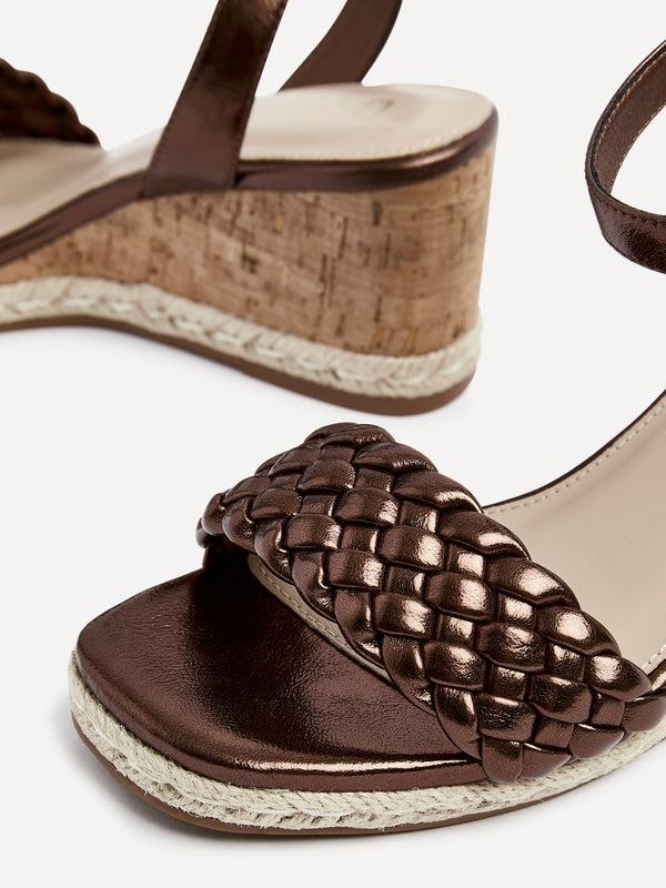 Linzi Bronze Faux Leather Plaited Wedge