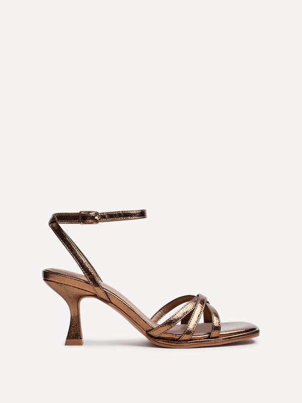 Linzi Bronze Faux Leather Strappy Heeled Sandals