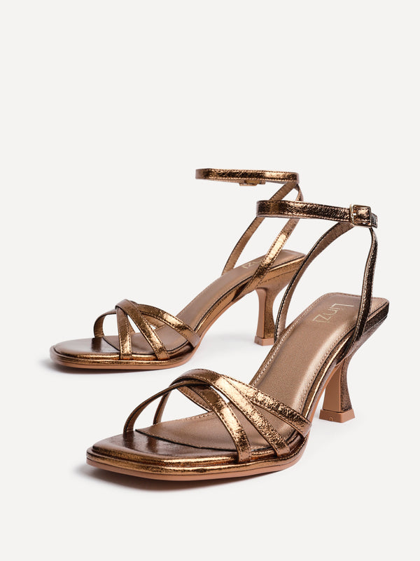 Linzi Bronze Faux Leather Strappy Heeled Sandals