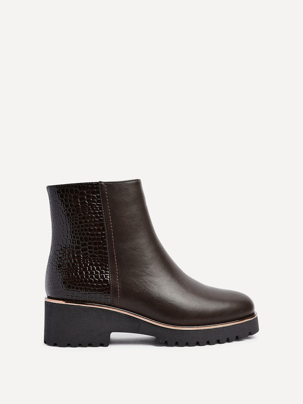 Linzi Brown Croc Mix Wedge Ankle Boot