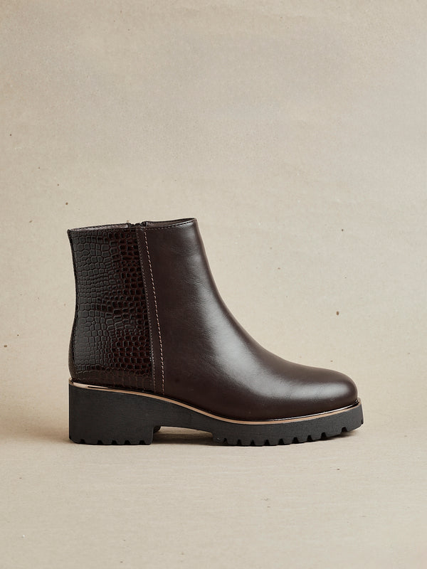 linzi Brown Croc Mix Wedge Ankle Boot