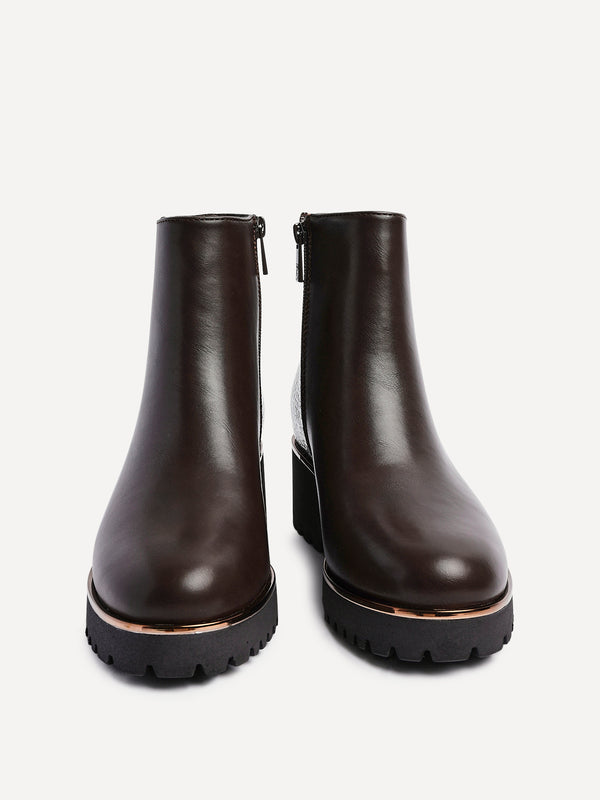 Linzi Brown Croc Mix Wedge Ankle Boot