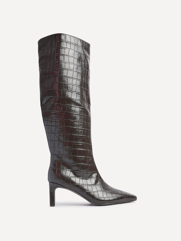 Linzi Brown Faux Croc Knee High Boot