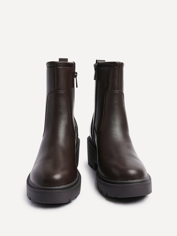 Linzi Brown Faux Leather Ankle Boot