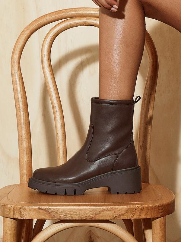 linzi Brown Faux Leather Ankle Boot