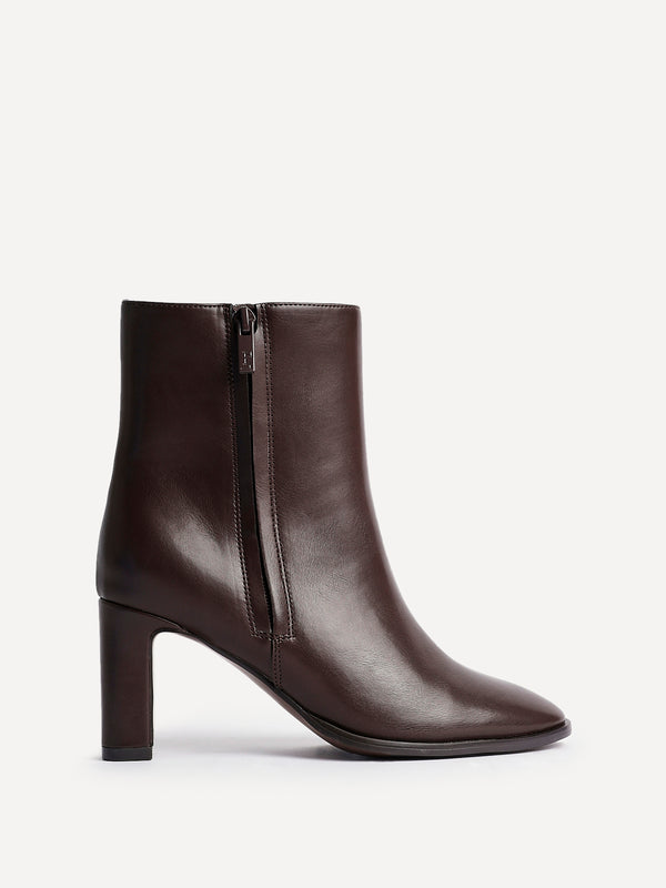 Linzi Brown Faux Leather Block Heel Ankle Boot