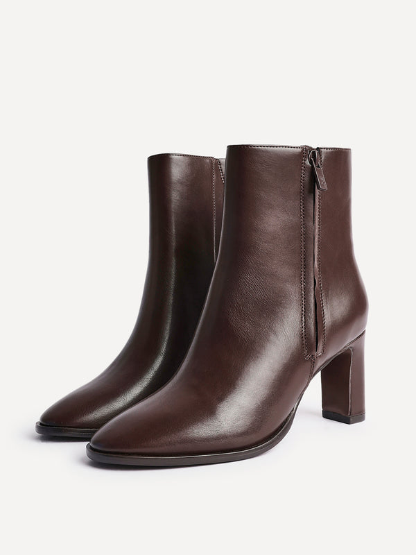 Linzi Brown Faux Leather Block Heel Ankle Boot