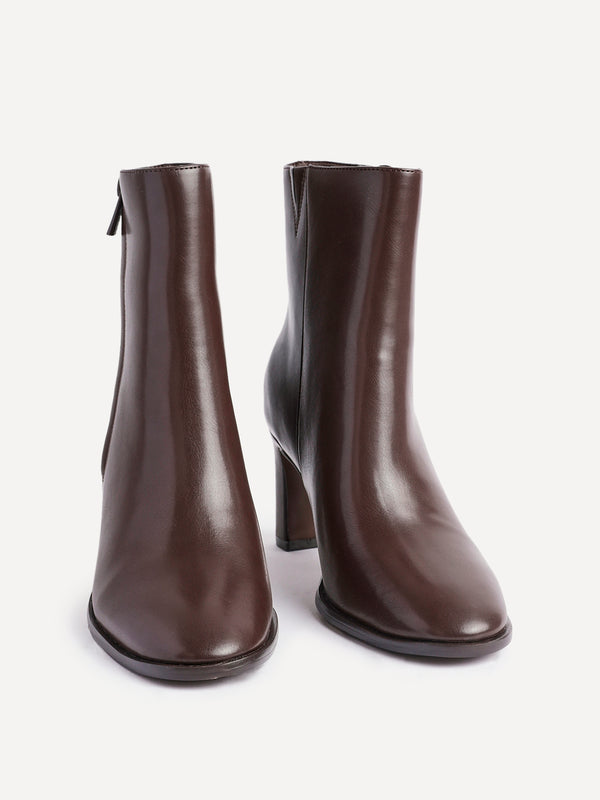 Linzi Brown Faux Leather Block Heel Ankle Boot