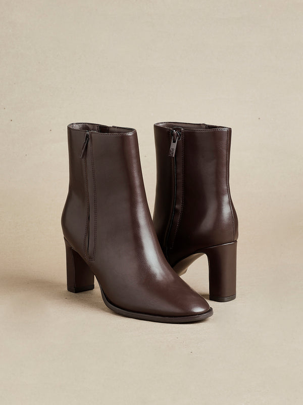 Linzi Brown Faux Leather Block Heel Ankle Boot