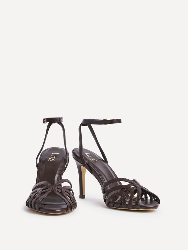 linzi Brown Faux Leather Caged Stiletto Heel