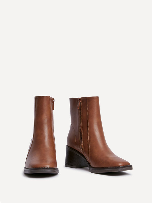 Linzi Brown Faux Leather Heeled Ankle Boot