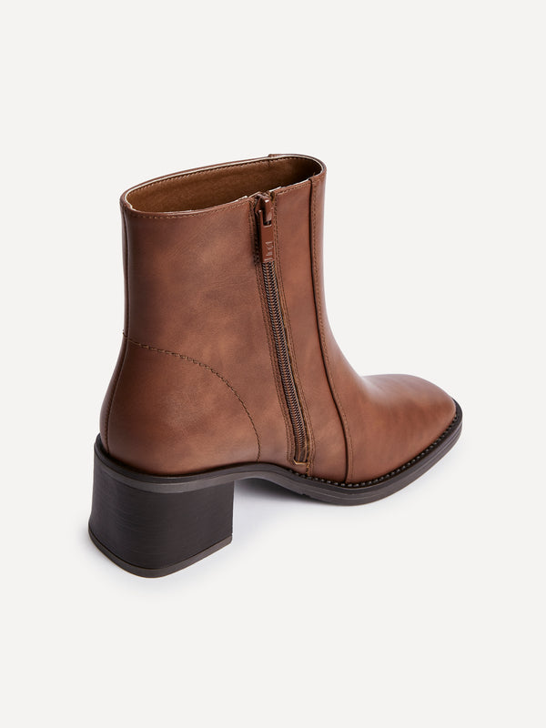 Linzi Brown Faux Leather Heeled Ankle Boot