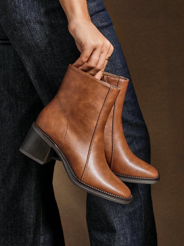 linzi Brown Faux Leather Heeled Ankle Boot