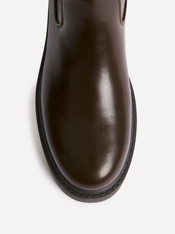 Linzi Brown Faux Leather High Leg Wedge Boot