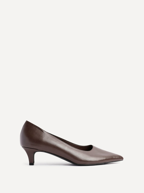 Linzi Brown Faux Leather Kitten Court Heel