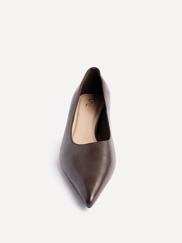 Linzi Brown Faux Leather Kitten Court Heel