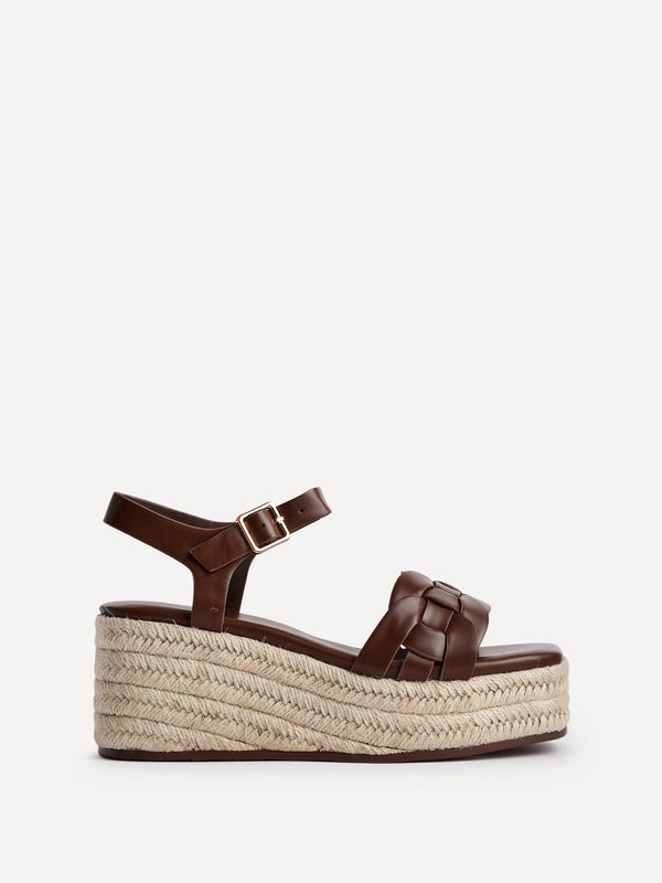 Linzi Brown Faux Leather Plaited Platform Wedge