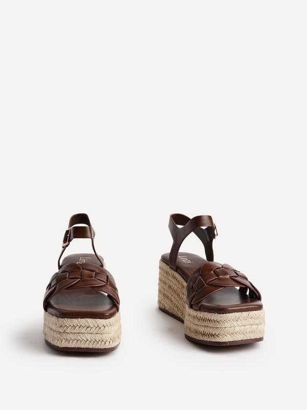 Linzi Brown Faux Leather Plaited Platform Wedge