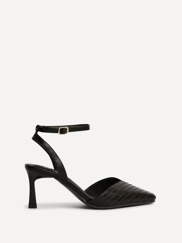 Linzi Brown Faux Leather Quilted Court Heel