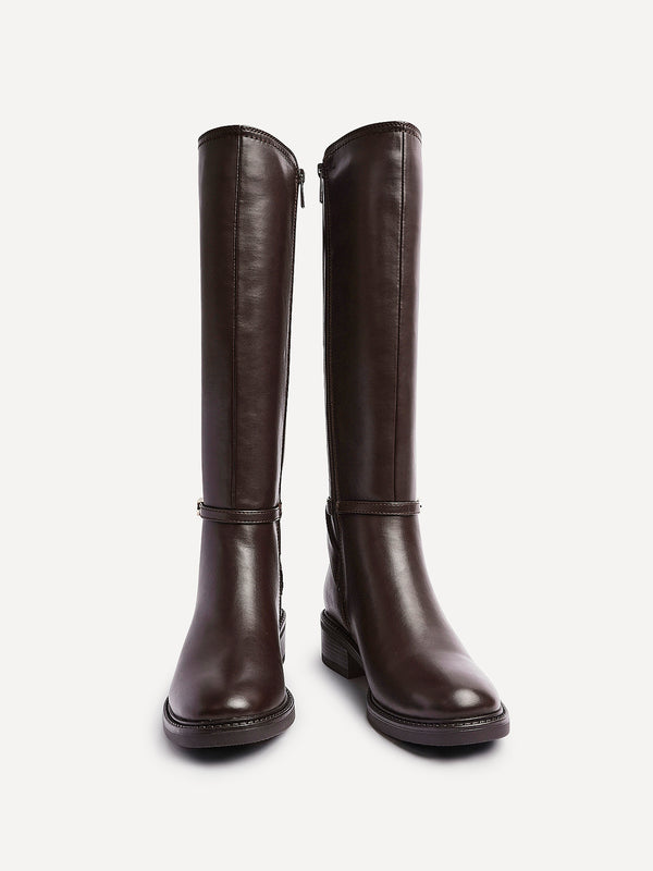 Linzi Brown Faux Leather Riding Boot
