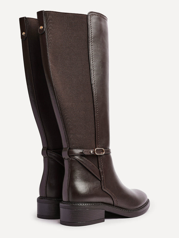 Linzi Brown Faux Leather Riding Boot