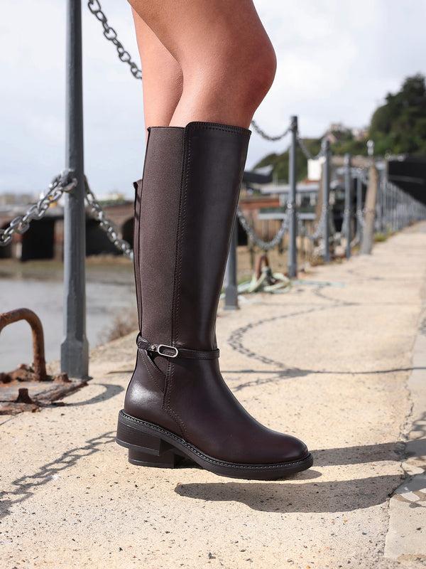 linzi Brown Faux Leather Riding Boot