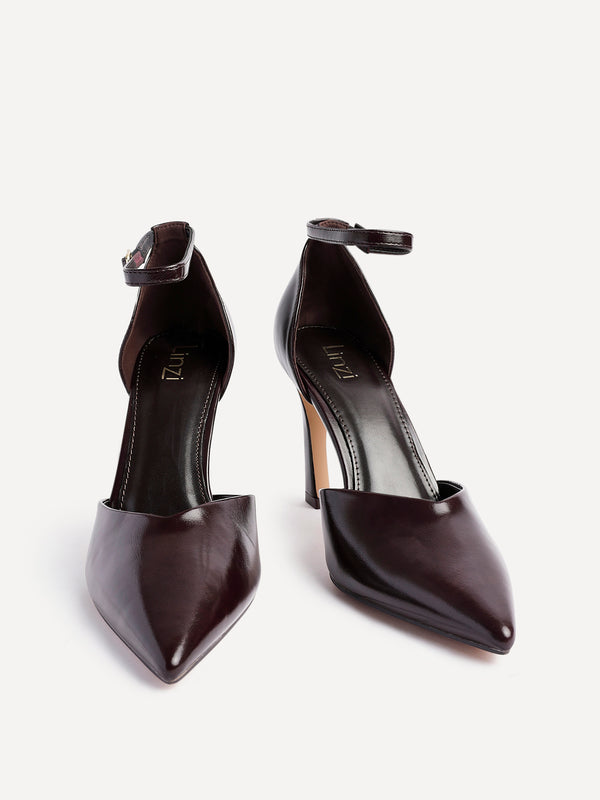 Linzi Brown Faux Leather V Cut Court Heel