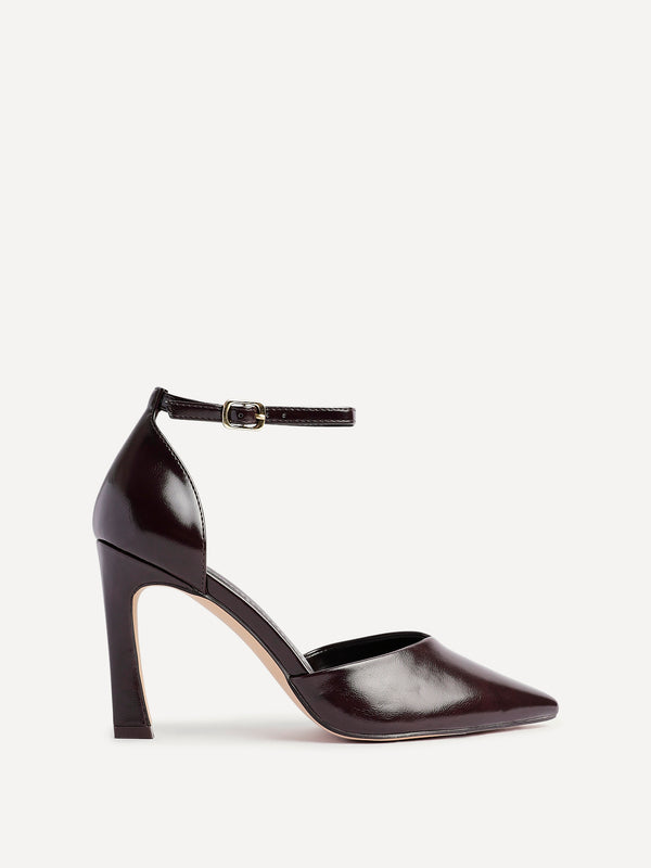 Linzi Brown Faux Leather V Cut Court Heel