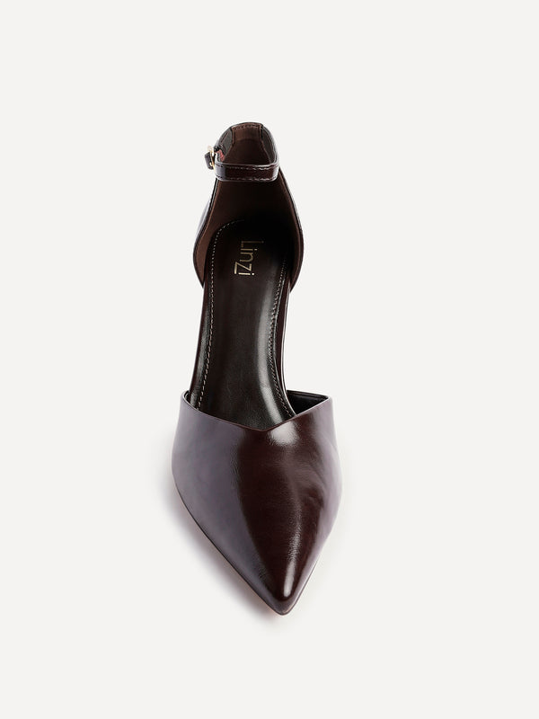 Linzi Brown Faux Leather V Cut Court Heel