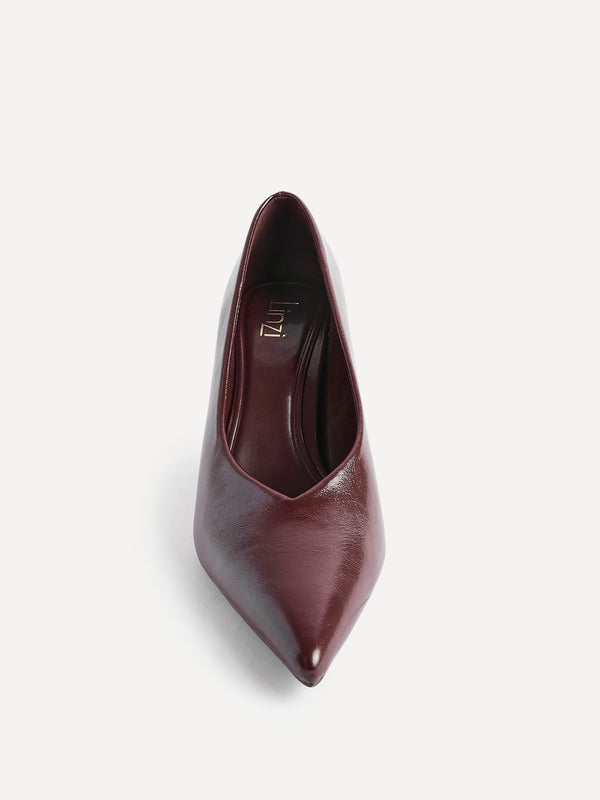 Linzi Brown Faux Leather V-Cut Vamp Court Heels