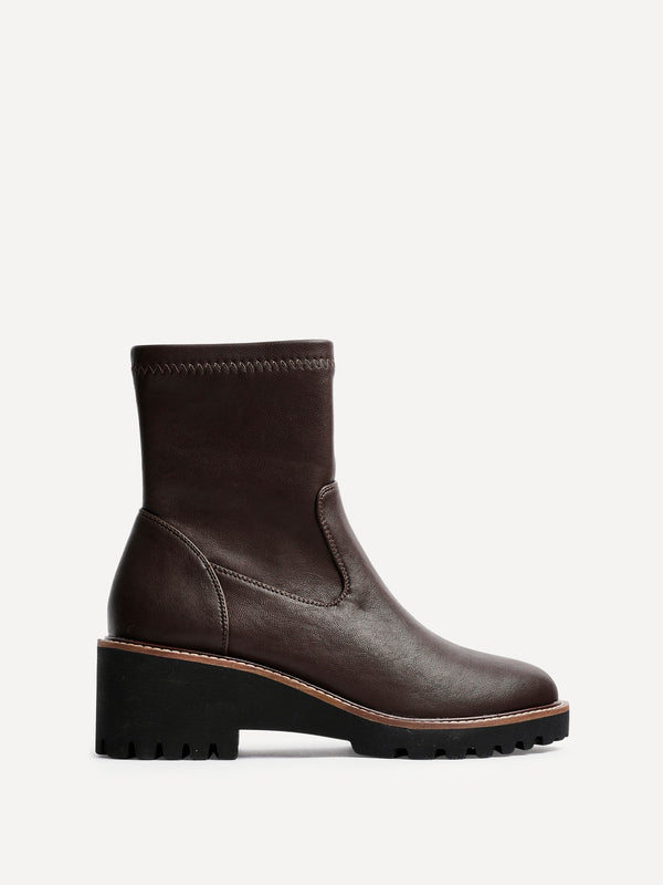 Linzi Brown Faux Leather Wedged Heel Ankle Boot