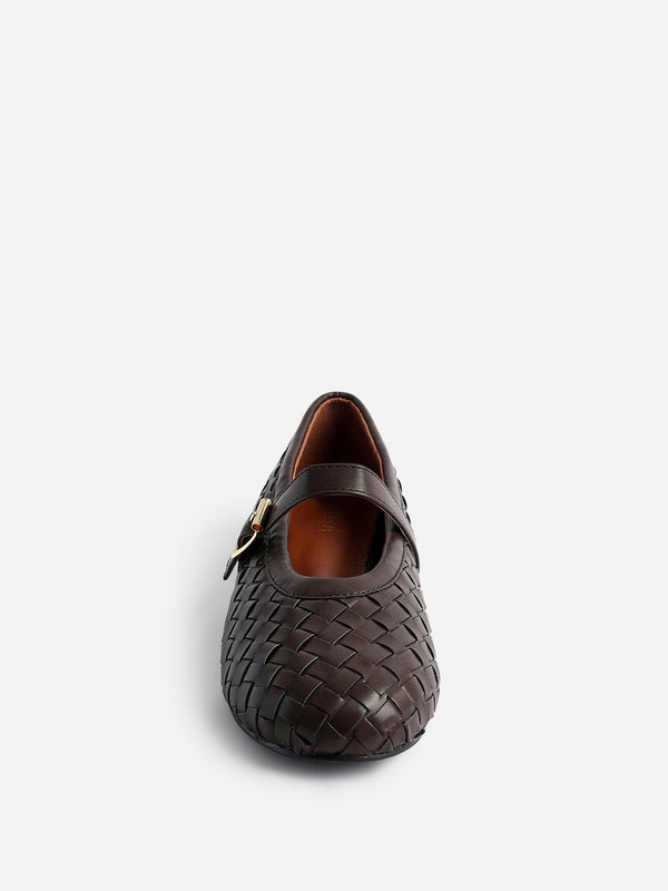Linzi Brown Faux Leather Woven Mary Jane Pump