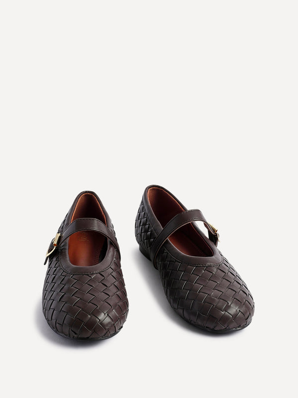 Linzi Brown Faux Leather Woven Mary Jane Pump
