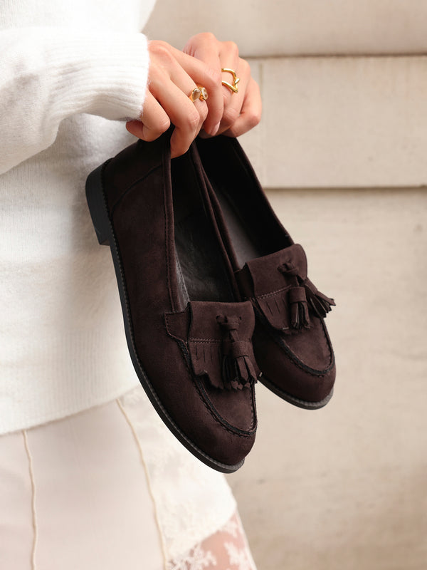 linzi Brown Faux Suede Classic Slip On Loafer