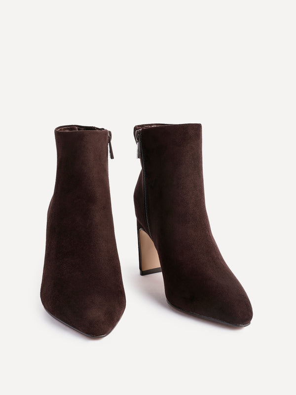 Linzi Brown Faux Suede Heeled Ankle Boot
