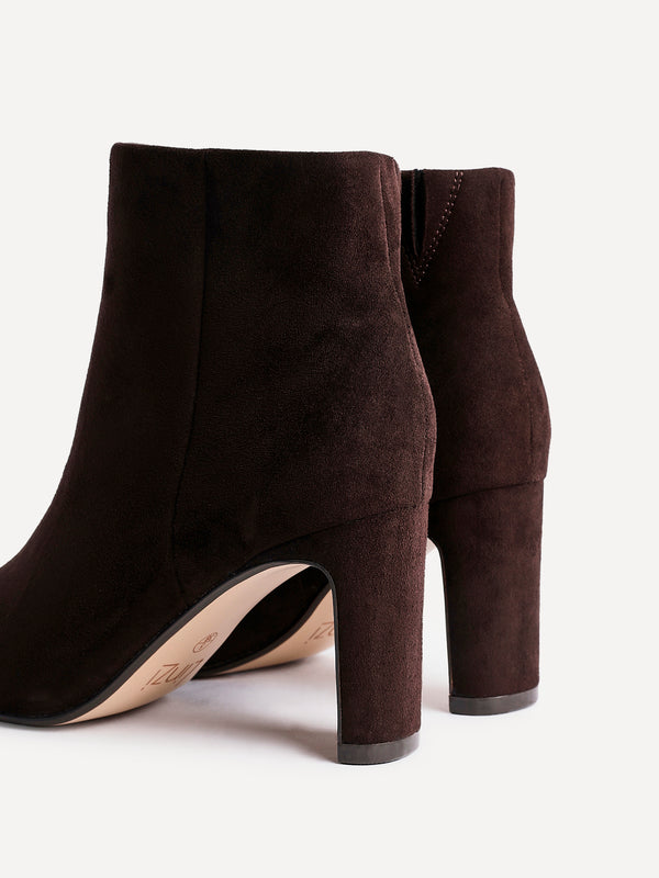 Linzi Brown Faux Suede Heeled Ankle Boot