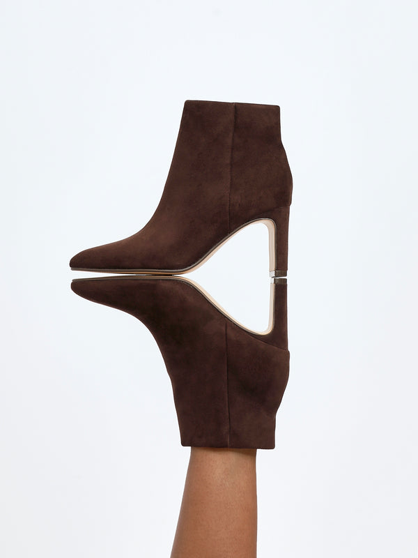 linzi Brown Faux Suede Heeled Ankle Boot