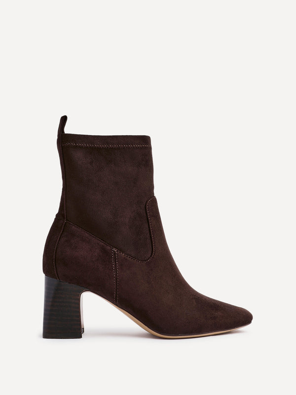 Linzi Brown Faux Suede Heeled Ankle Boot