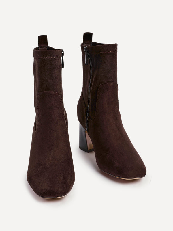 Linzi Brown Faux Suede Heeled Ankle Boot