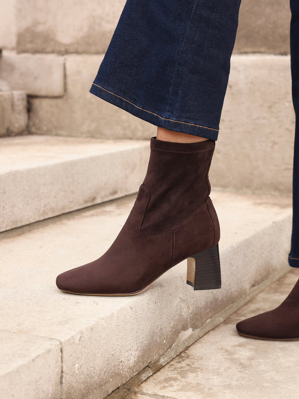 linzi Brown Faux Suede Heeled Ankle Boot