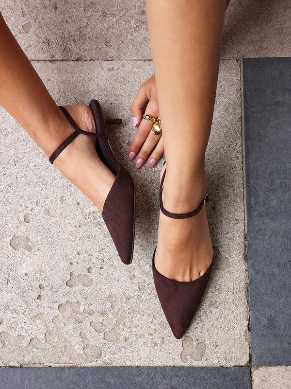 linzi Brown Faux Suede Kitten Court Heel