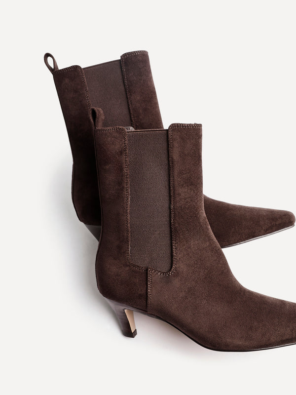 Linzi Brown Faux Suede Kitten Heel Chelsea Boot