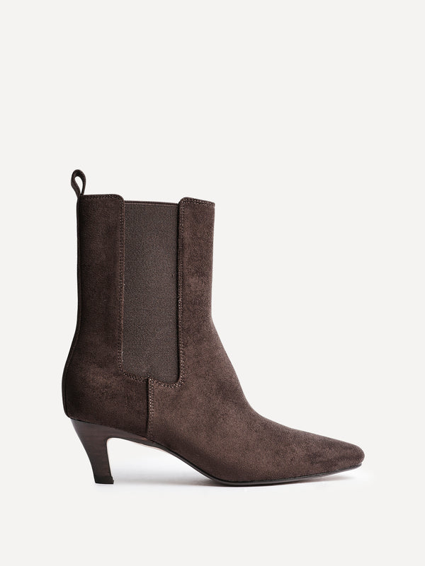 Linzi Brown Faux Suede Kitten Heel Chelsea Boot