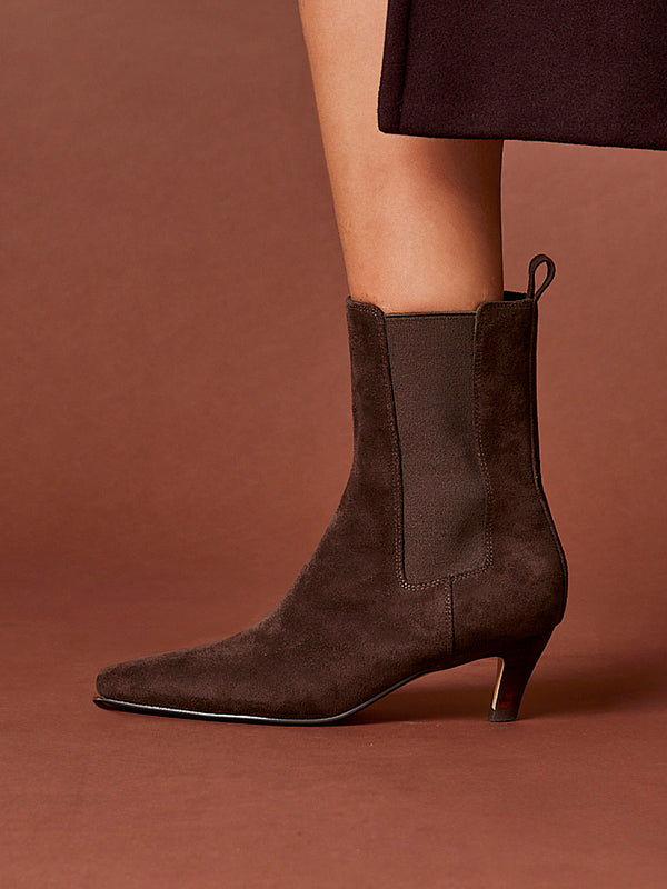 linzi Brown Faux Suede Kitten Heel Chelsea Boot