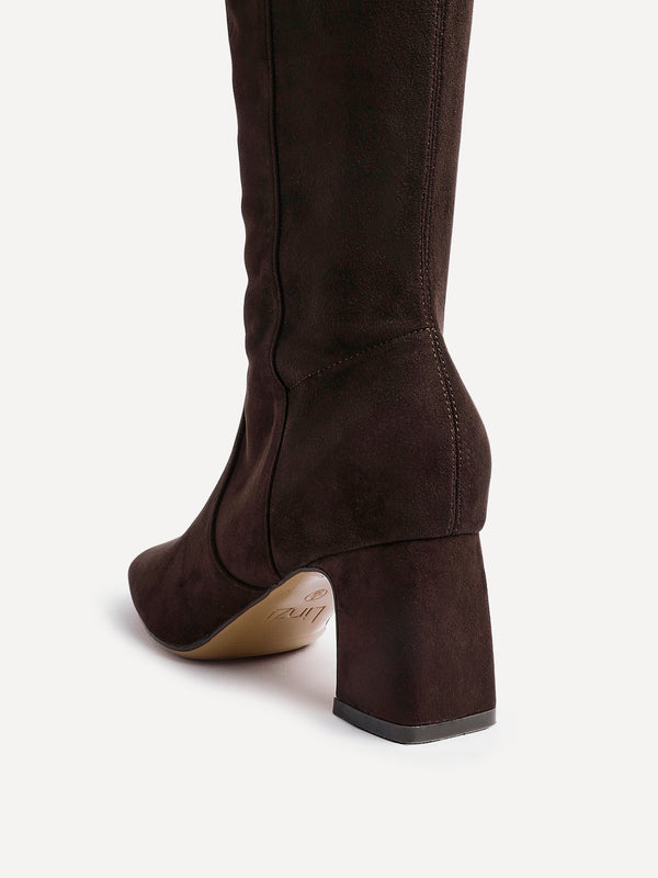 Linzi Brown Faux Suede Knee High Boot